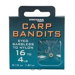 Drennan Carp Bandits Barbless Hooks To Nylon
