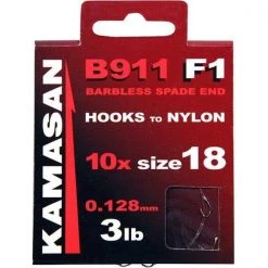 Nufish Kamasan B911 F1 Barbless Spade End End Hooks To Nylon