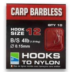 Preston Barbless Carp Hooks To Nylon