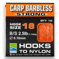 Preston Barbless Carp Strong Hooks To Nylon Match & Coarse