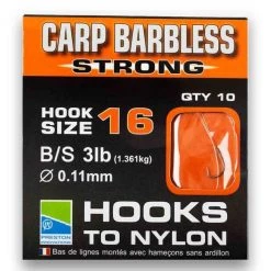 Preston Barbless Carp Strong Hooks To Nylon Match & Coarse